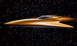 an animated model of the flying vessel on a starr field
