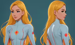 a girl in yellow hair wearing a suit