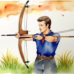 a drawing of a man aiming at a bow,an artist drawing of a man aiming with a bow and arrow
