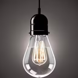 an inca light bulb hanging from a ceiling