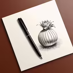 an illustration of onions next to a pen
