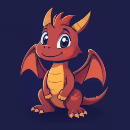 a little orange and yellow dragon with big blue eyes