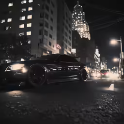 a car parked in front of the city lights