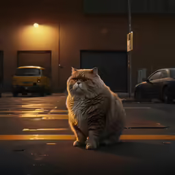 an angry cat sitting in the middle of the street