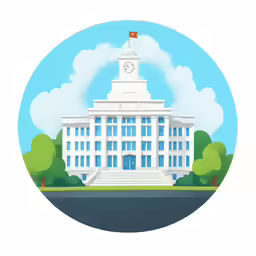 an illustration of the state building in a round frame
