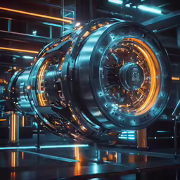 a circular light shining inside of a machine