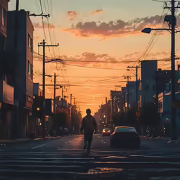 a person riding a bike across an empty street