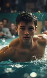 young man swimming in a large blue pool