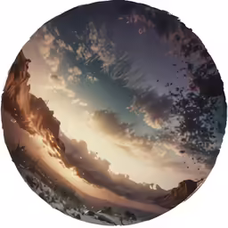 the image is circular in shape as a bird flies past