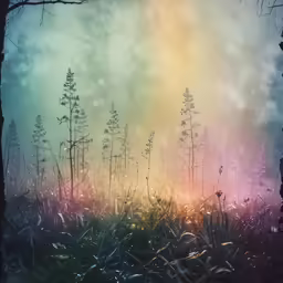 there is a photo of grass in the foggy scene