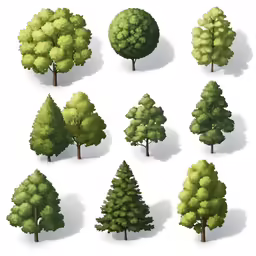 several different types of green trees