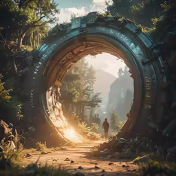 a man walking down the middle of a tunnel