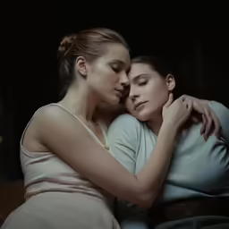 two women cuddling on top of each other
