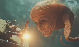 a scary looking person with light in their hand