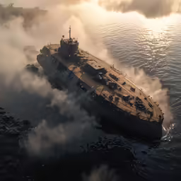 a large boat in the middle of some water