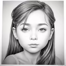 a girl is wearing grey clothing and is staring at the camera