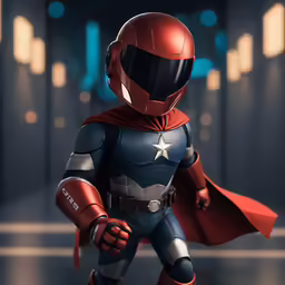 a red and blue toy is dressed like an iron man