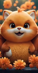 a orange little fox standing among flowers