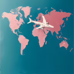 a large airplane flying over the world map