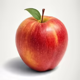 an apple with green leaves on its stem