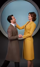a man and woman holding hands standing next to each other