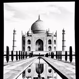 a very large monument with a small water pond