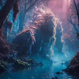 there is an animal in the trees near the water