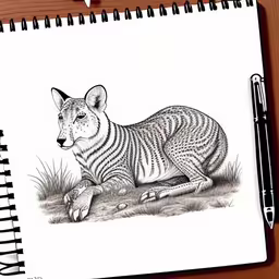 pencil drawing of a leopard lying down on the ground,drawing of a white - and - black striped tiger laying down