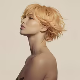 a woman with blonde hair and a topless body