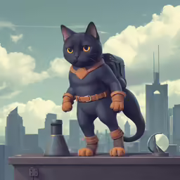 there is a black cat standing on top of a roof