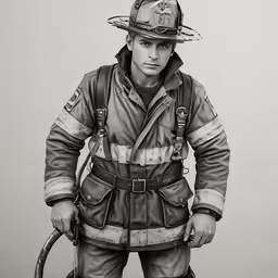 a pencil drawing of a fire fighter