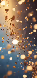 some white and gold circles are flying in the air
