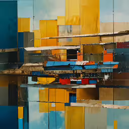 an artistic photo of colorful geometric artwork,several pieces of abstract art with multiple colors