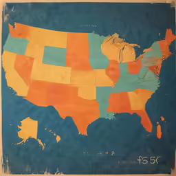 a blue and yellow map of the united states