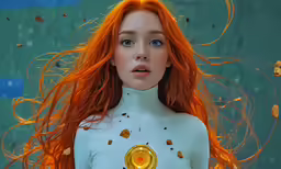 the woman with her hair in a yellow circle