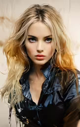 there is a photo of a woman wearing an outfit with blond hair