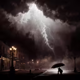 a couple under an umbrella as a storm rolls in