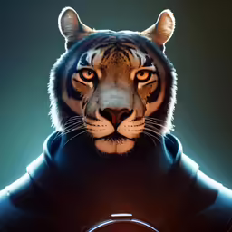a tiger is wearing black with the face of an alien