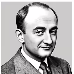 a black and white photo of a man in a suit