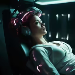 a young woman wearing headphones listening to music