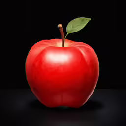 an apple with a leaf sticking out of the side