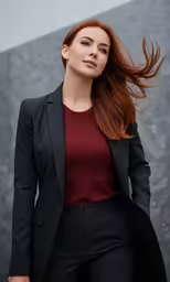 an image of a beautiful woman in suit