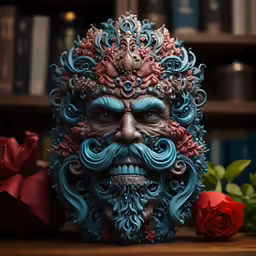 decorative statue of an old man with a rose