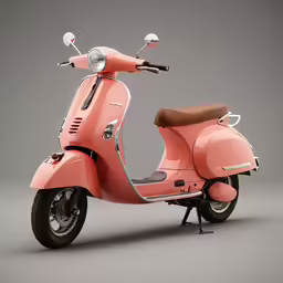 a bright pink scooter sitting on top of a gray surface