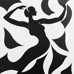 a black and white painting of a woman with an umbrella
