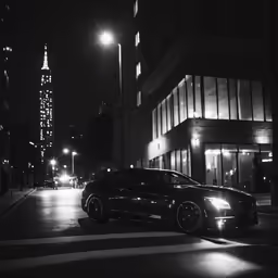 a black and white photo of a city at night