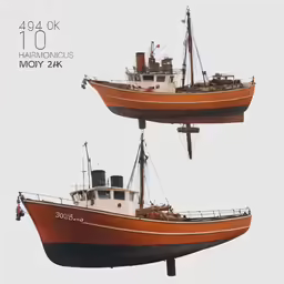 a couple of small ships floating on top of each other