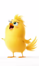 a yellow bird with its arms open is standing