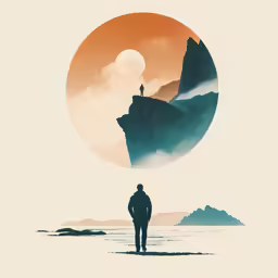 a man standing on the shore of a lake looking at the sky