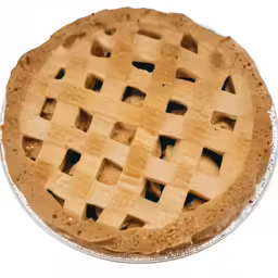 a fresh, baked latticed pie on a clear glass platter
